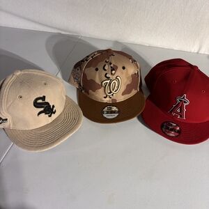 Red, Tan, and Camo Baseball Caps